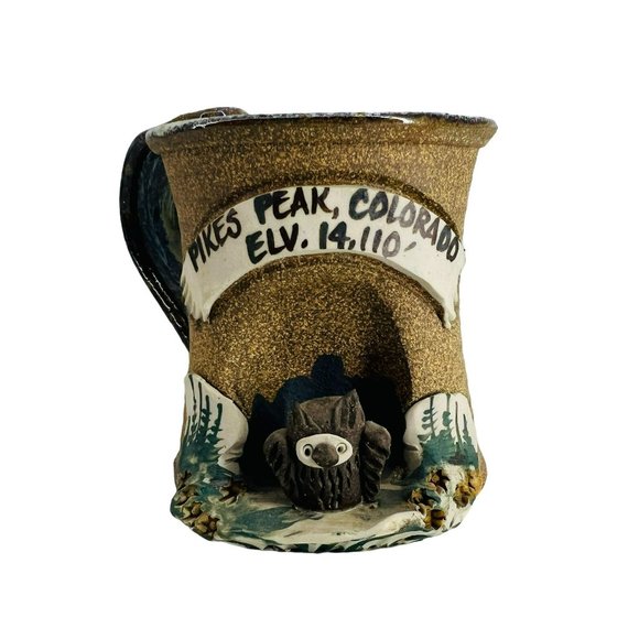 Pikes Peak Colorado Handmade Souvenir Pottery Ceramic Brown Glazed Coffee Mug - Picture 8 of 8